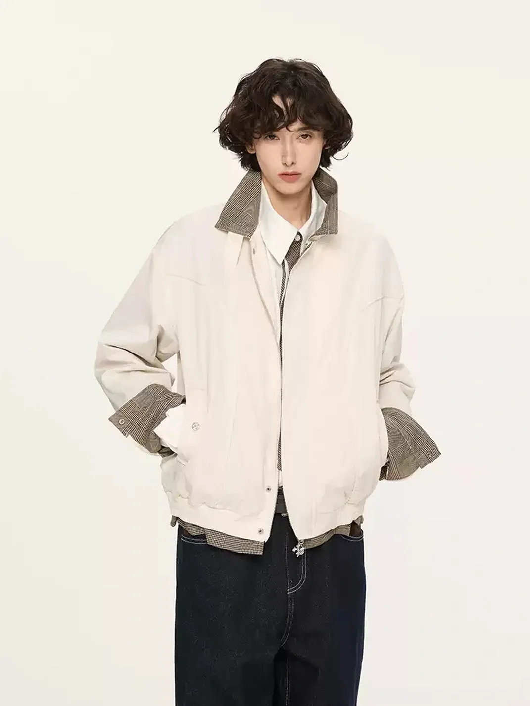 KREATE | Checkered Stand-Collar Harrington Jacket
