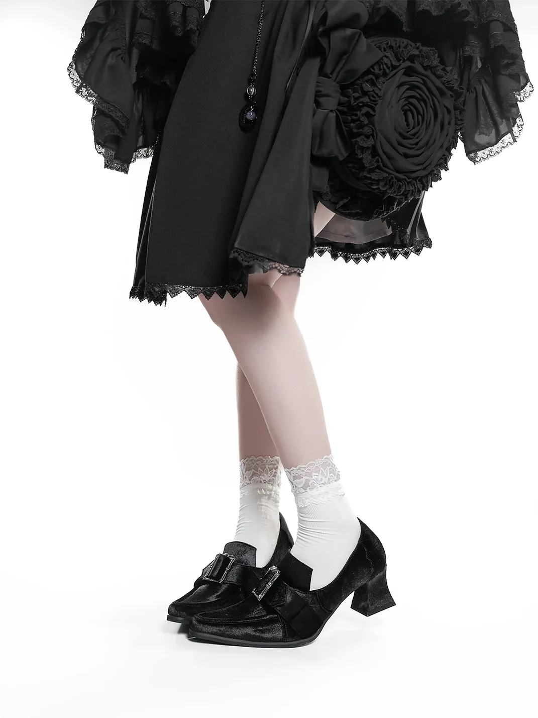 EvilStar | Gothic Black Velvet Goblet-Heel Mary Jane Shoes