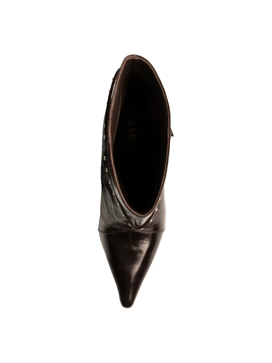 ZHUDAGE | Pointed-Toe Studded Buckle High-Heel Ankle Boots - 3