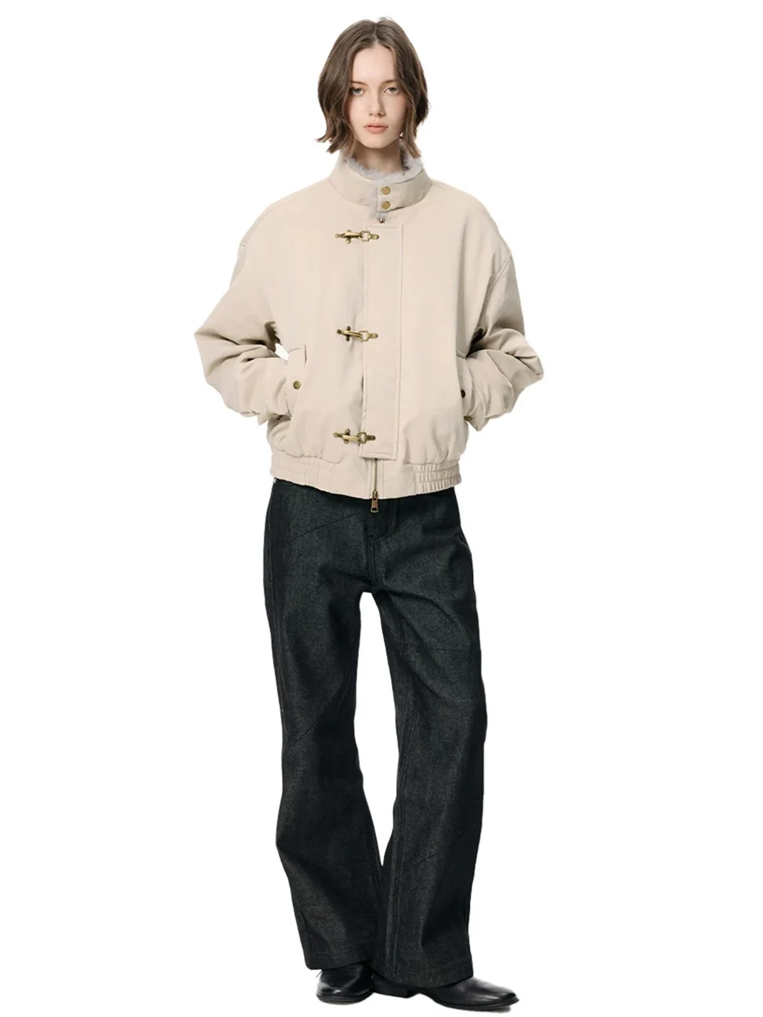 KREATE | Deconstructed Contrast-Stitch A-Line Jeans