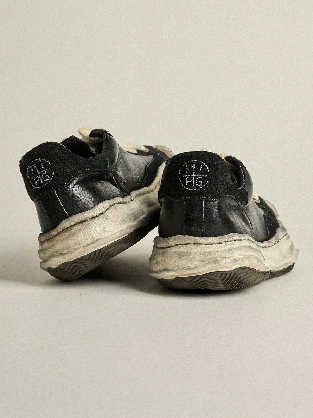 PIPG | Distressed Shell-Toe Leather Platform Sneakers
