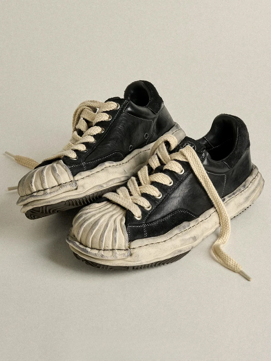 PIPG | Distressed Shell-Toe Leather Platform Sneakers