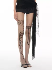 Popoop | Asymmetric Lace Print Sheer Tights