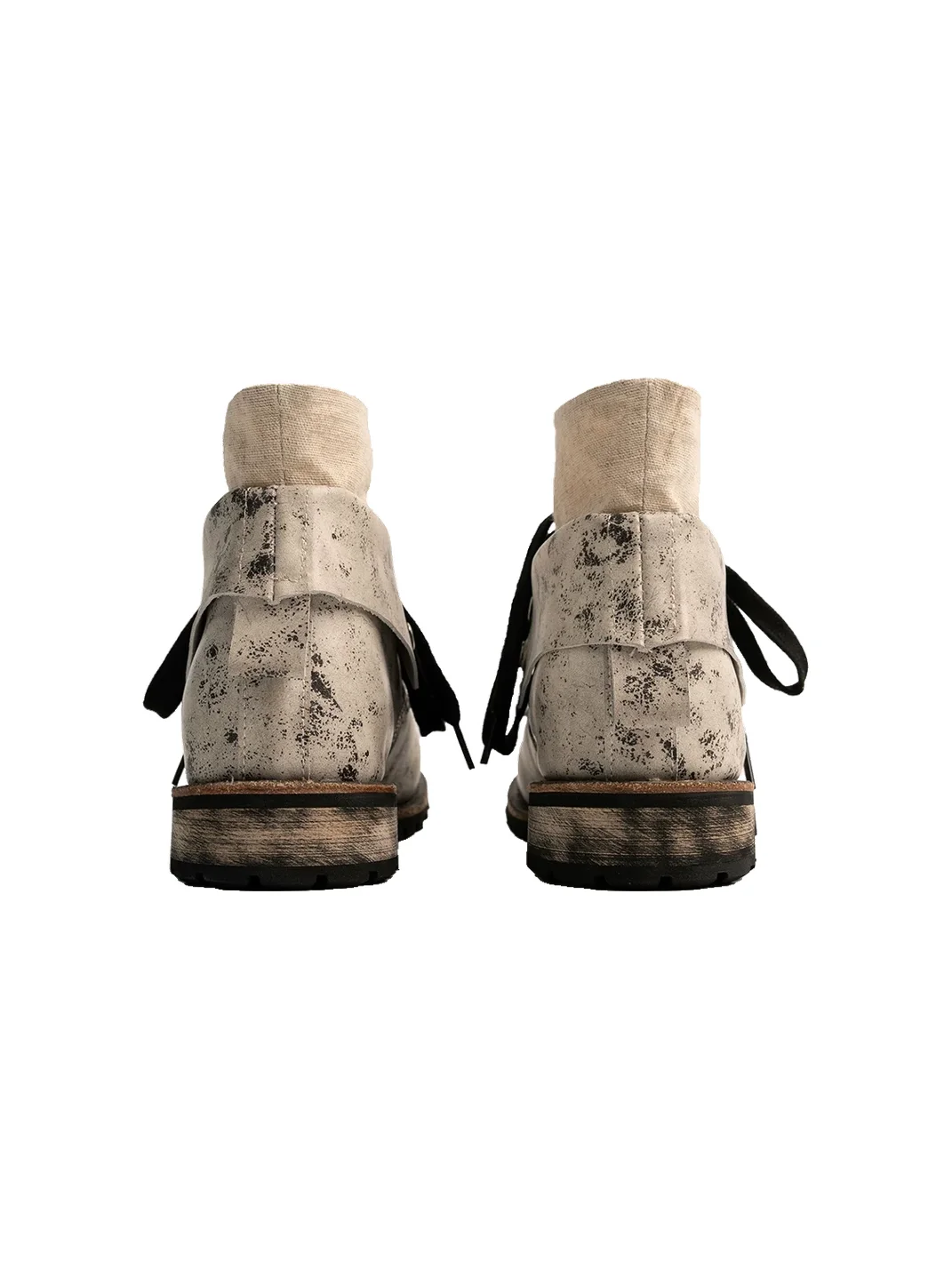 ZHUDAGE | Distressed Leather Fold-Over Lace-Up Ankle Boots
