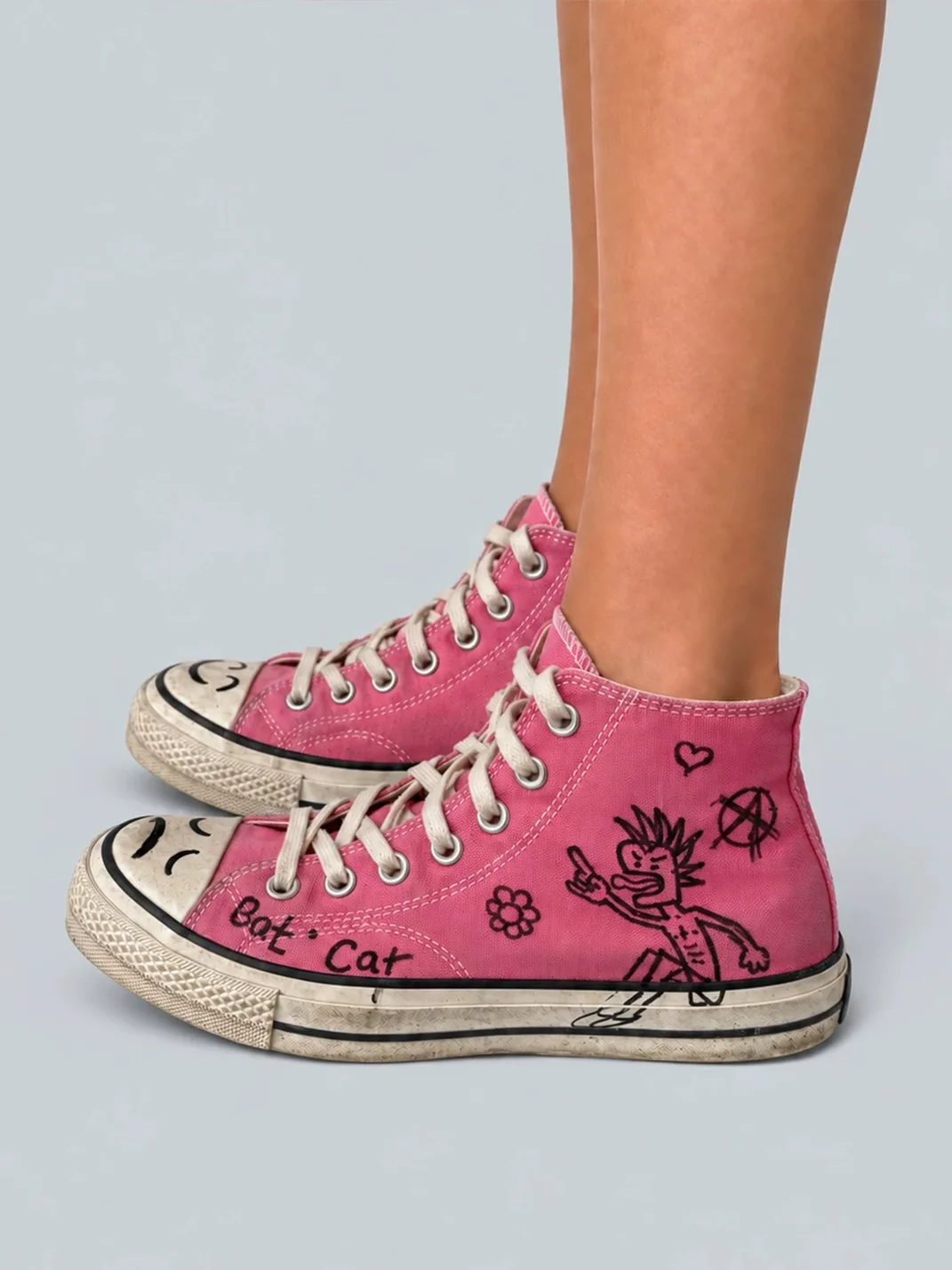 Rs by RebelSeed | Hand-Painted Distressed Pink High-Top Canvas Sneakers