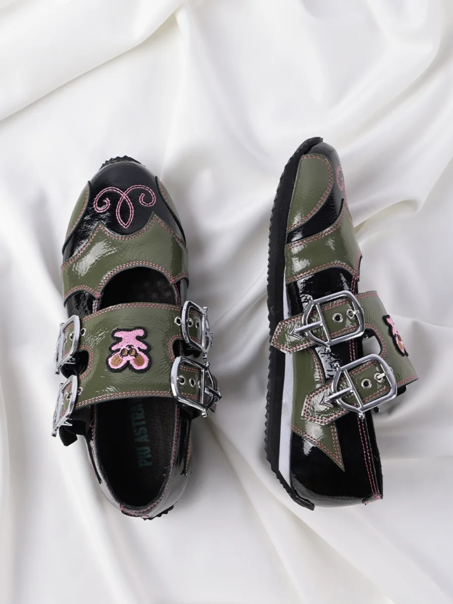 PIU astratto | Mouse Embroidered Leather Mary Jane Shoes - 4