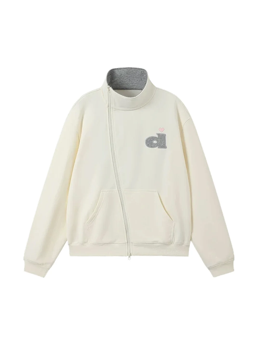 DONSMOKE | Loose Fit Polka Dot Asymmetric Zip Sweatshirt