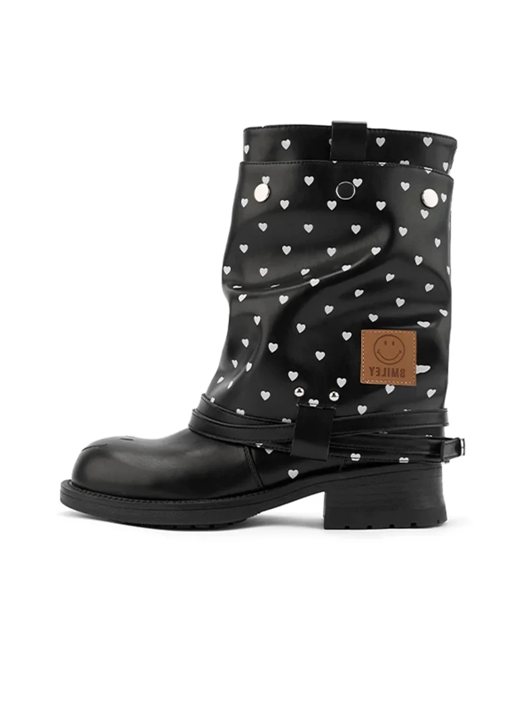 SMILEY | Heart Print Slouchy Mid-Calf Boots