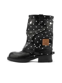 SMILEY | Heart Print Slouchy Mid-Calf Boots