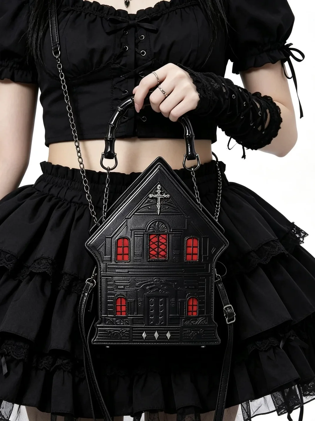 MBJDHZZ | Gothic Castle Cross Studded Crossbody Handbag