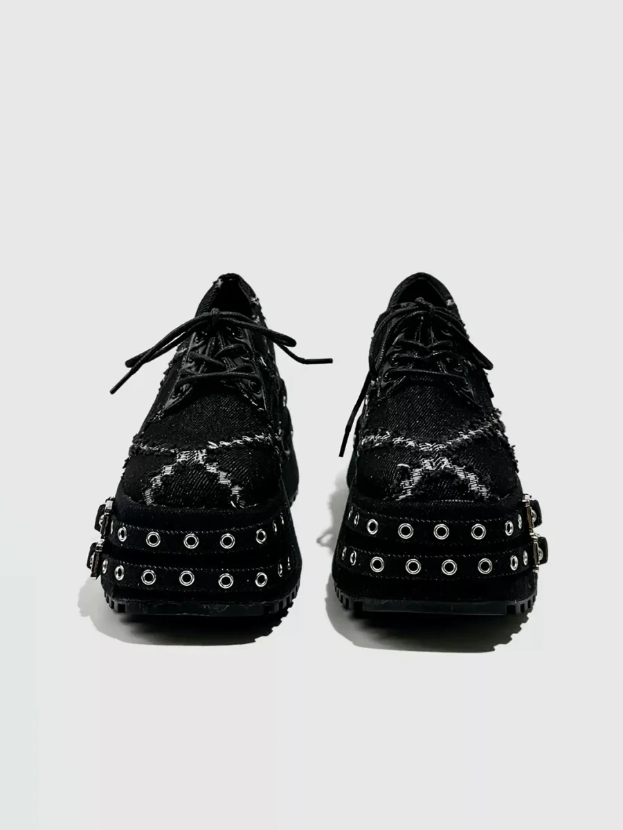 Visual focus | Fringed Denim Platform Punk Heels - 3