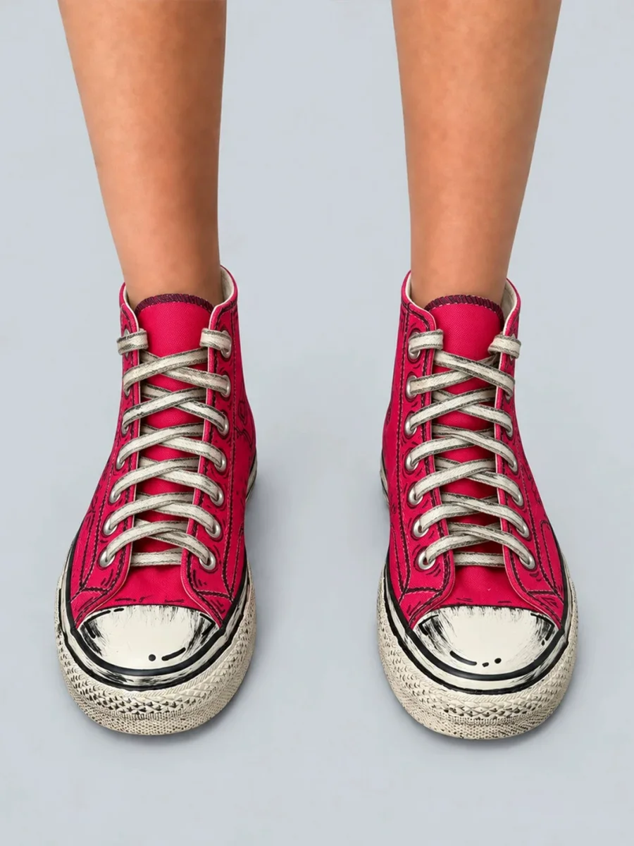 Rs by RebelSeed | Hand-Painted Distressed Pink High-Top Canvas Sneakers - 4
