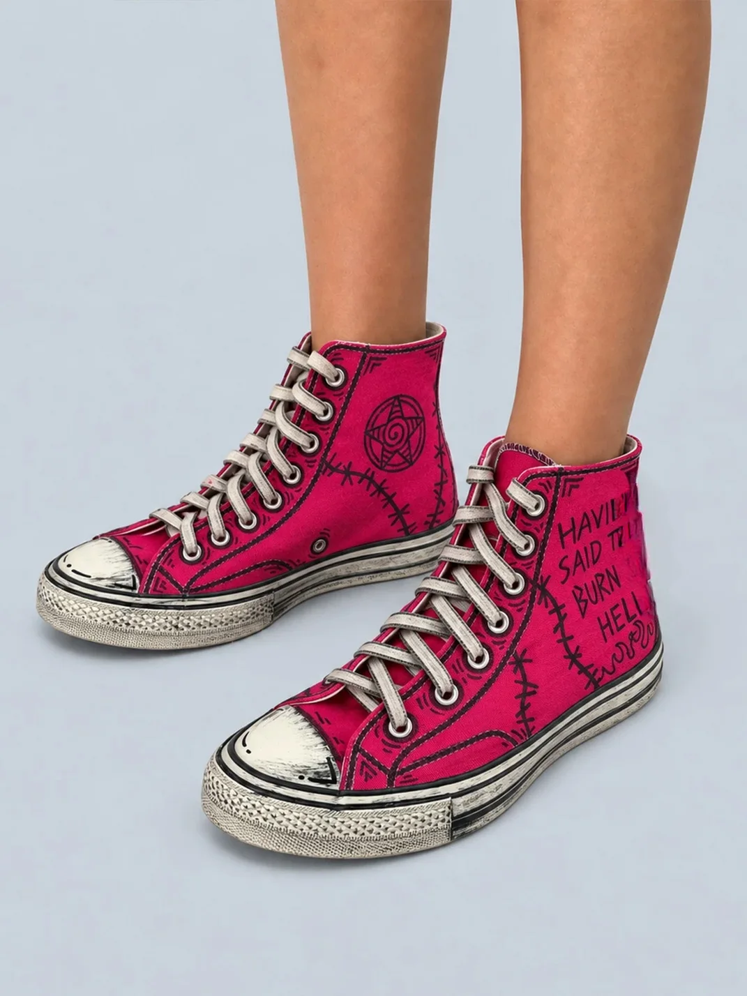 Rs by RebelSeed | Hand-Painted Distressed Pink High-Top Canvas Sneakers