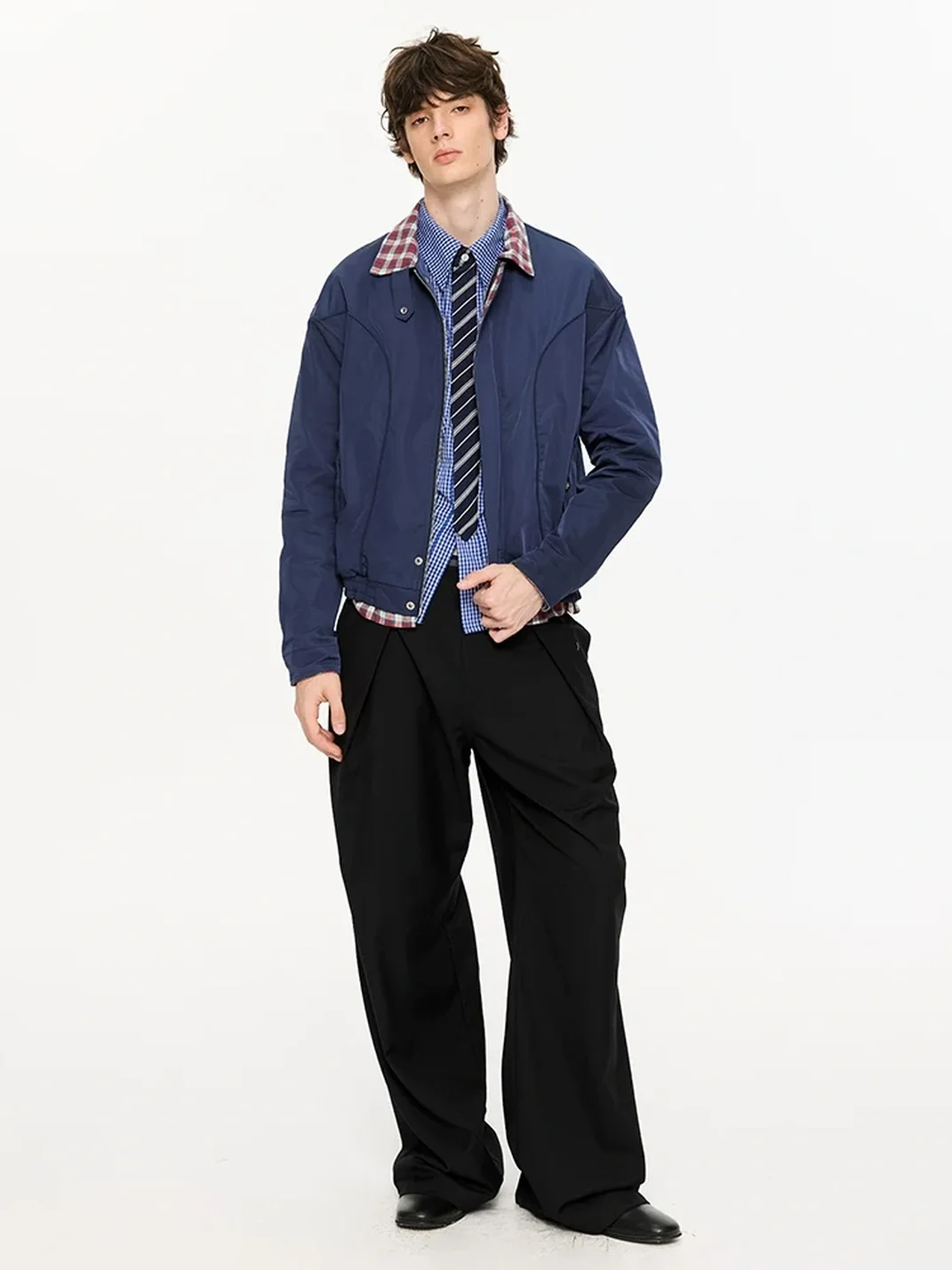 KREATE | Checkered Stand-Collar Harrington Jacket