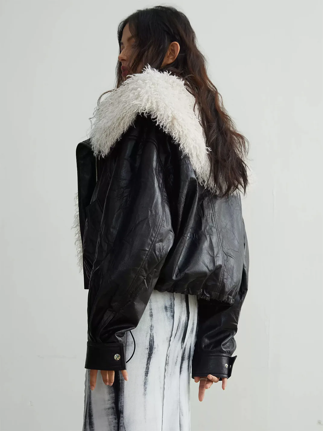 Jnylon studios | Retro Faux Leather Jacket With Detachable Oversized Collar