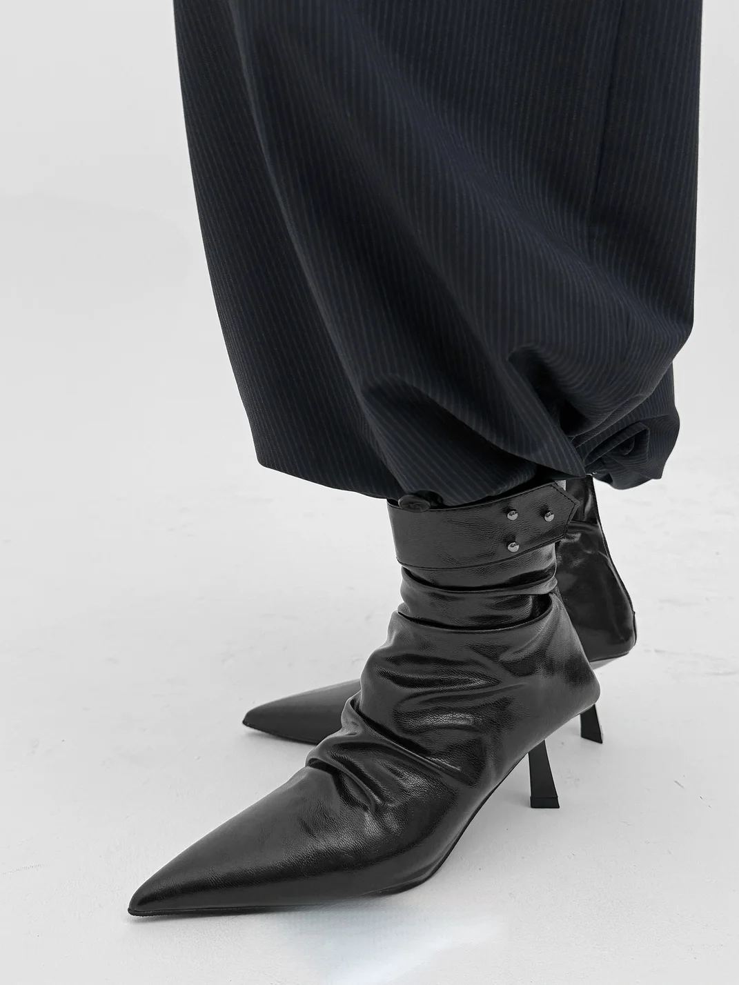 Abstract garden | Ruched Pointed Toe Stiletto Ankle Boots