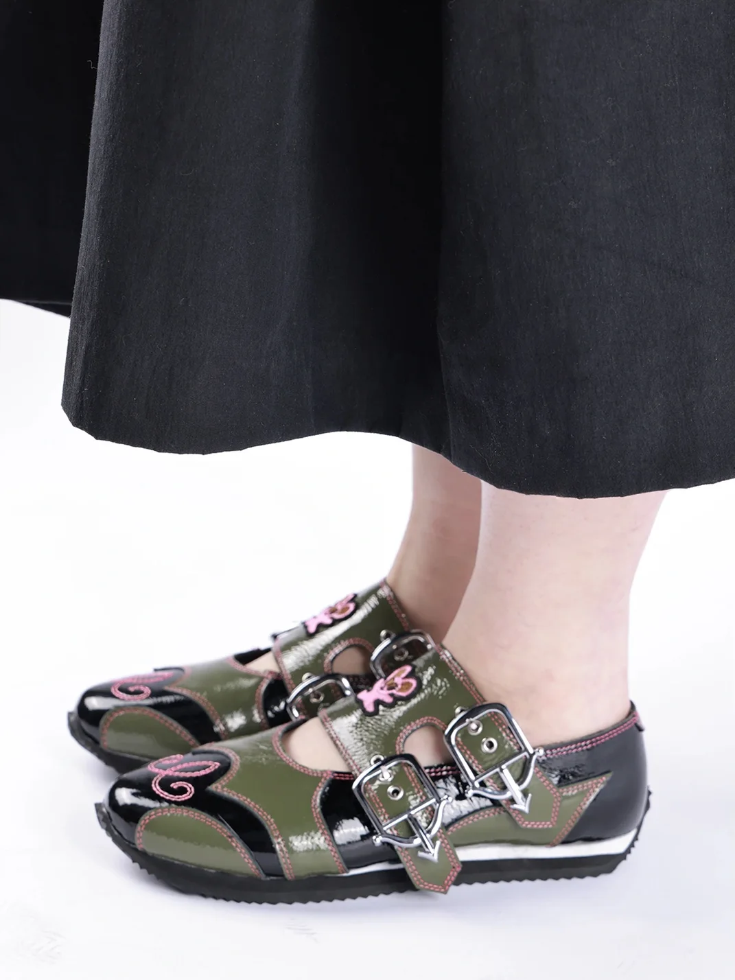 PIU  astratto | Mouse Embroidered Leather Mary Jane Shoes