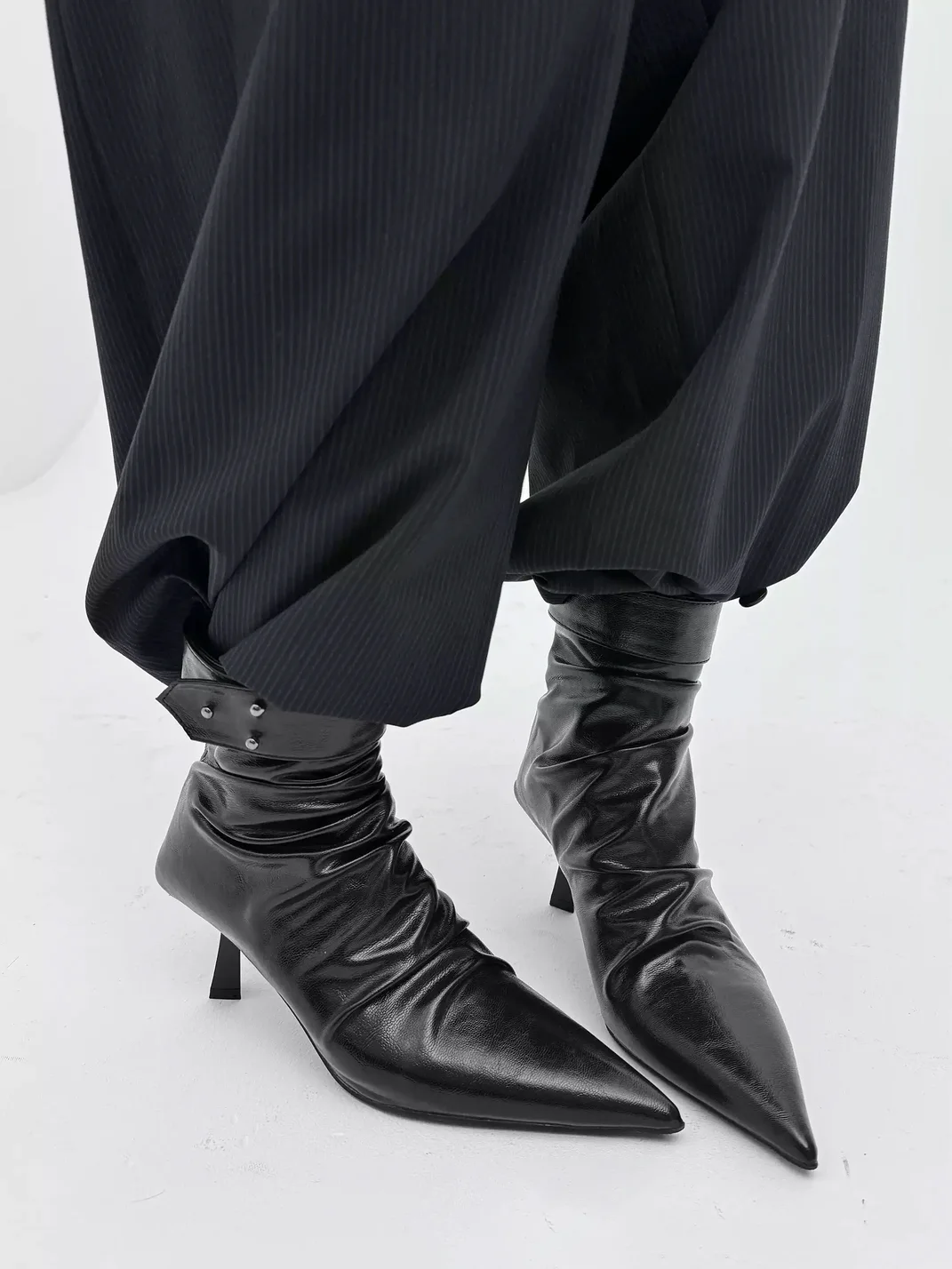 Abstract garden | Ruched Pointed Toe Stiletto Ankle Boots