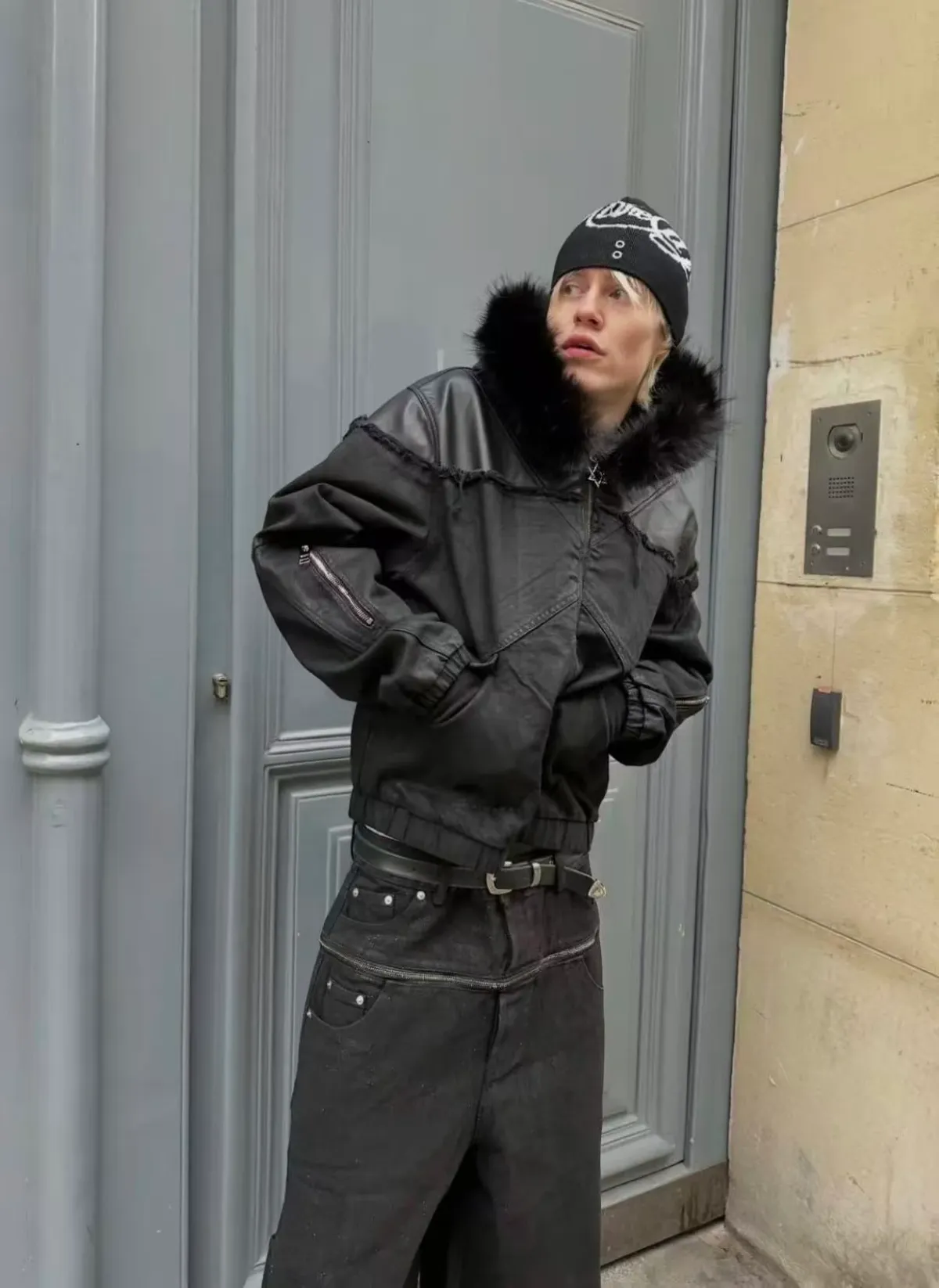 BE A DEVIL | “SØÐ” Detachable Fur Hooded Denim Hybrid-Leather Jacket