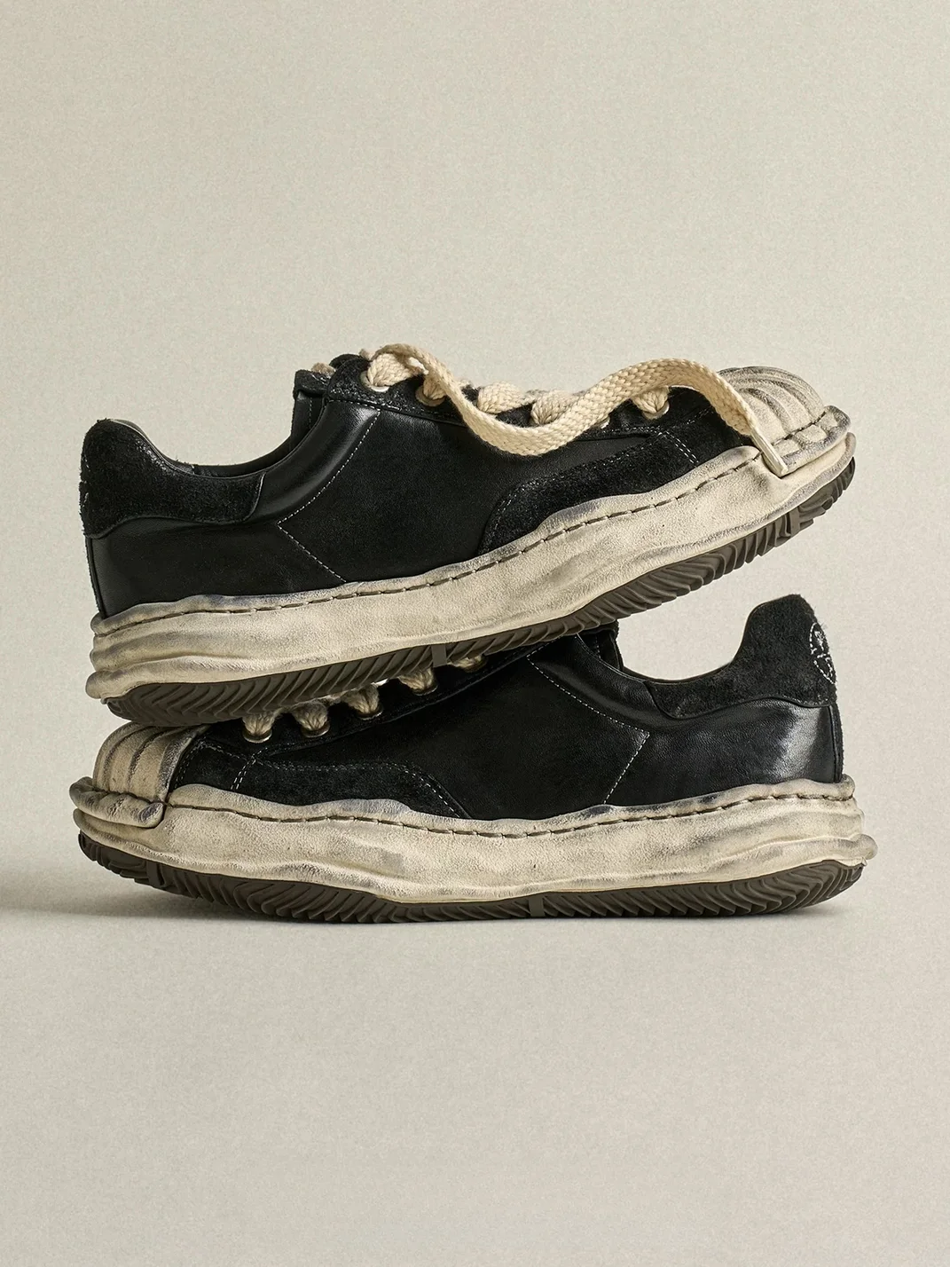 PIPG | Distressed Shell-Toe Leather Platform Sneakers
