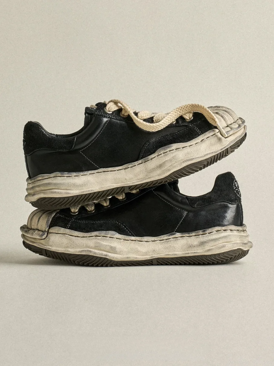 PIPG | Distressed Shell-Toe Leather Platform Sneakers - 2