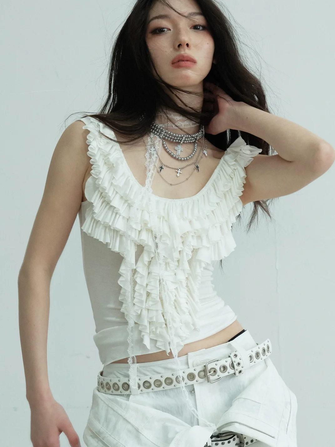 Jnylon studios | Layered Ruffle Off-Shoulder Tank Top
