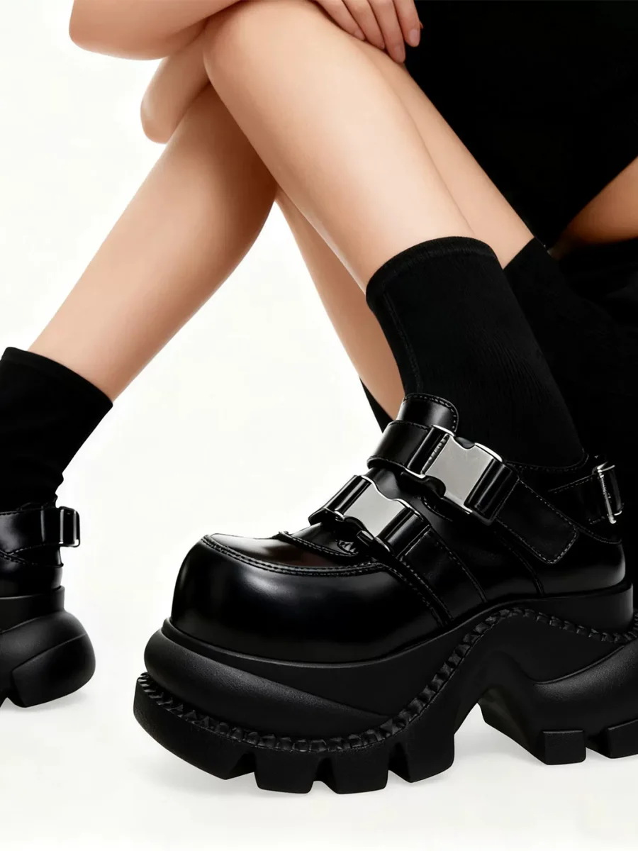 JiangGe | Black Stretch Mary Jane Sock Boots - 2