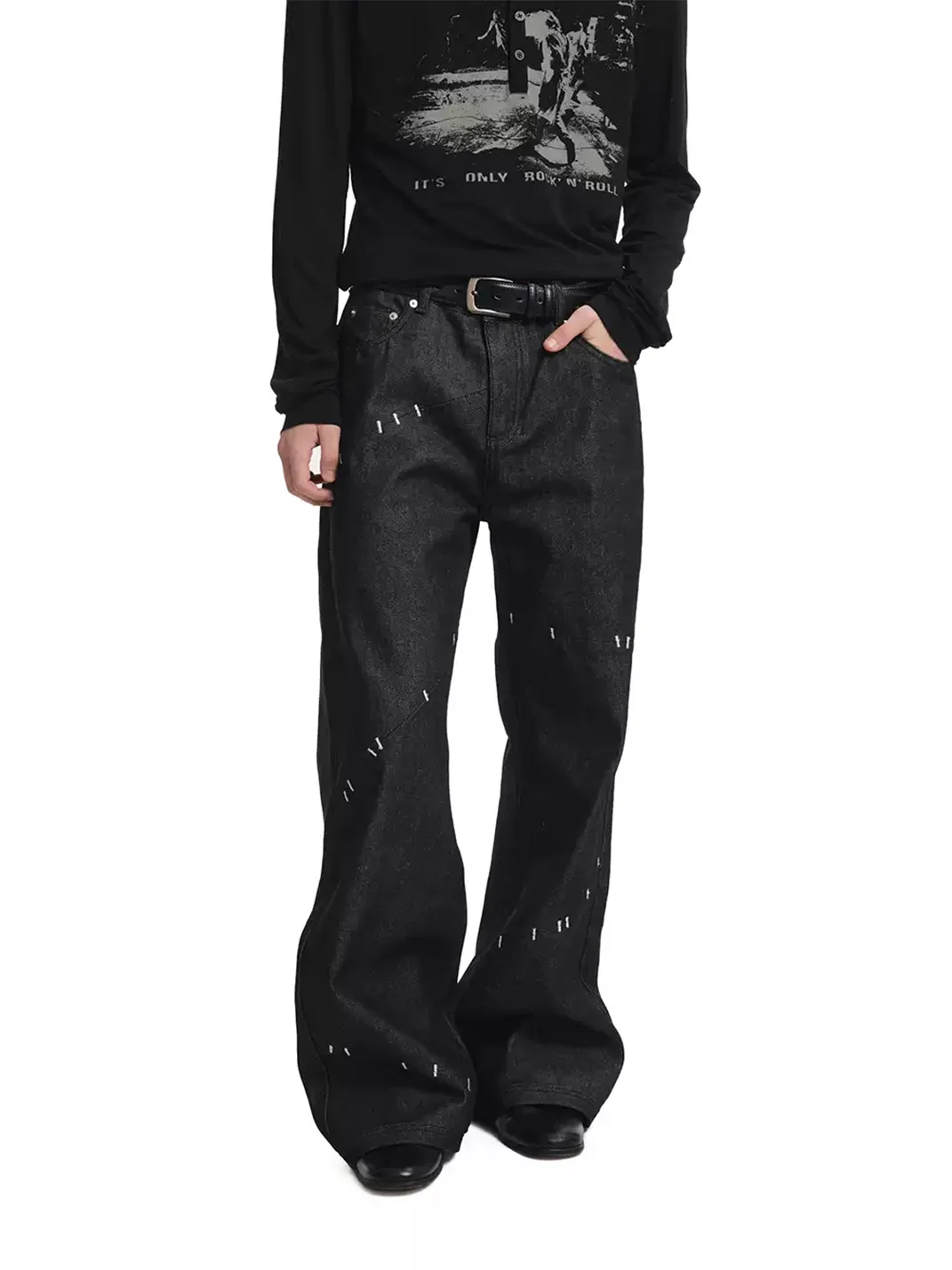 KREATE | Deconstructed Contrast-Stitch A-Line Jeans