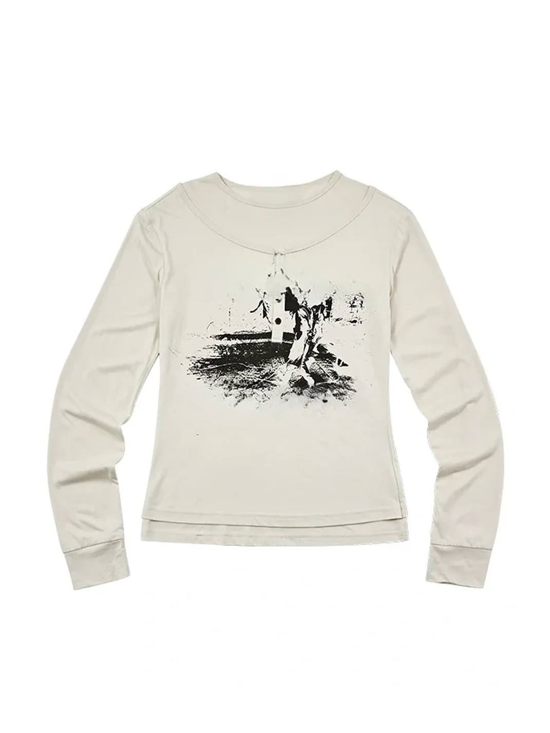 KREATE | Faux-Layered Straight-Shoulder Long-Sleeve Henley T-Shirt