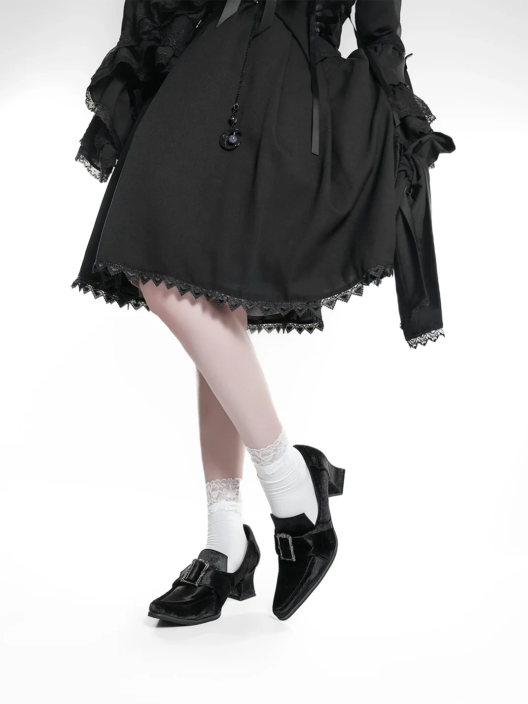 EvilStar | Gothic Black Velvet Goblet-Heel Mary Jane Shoes