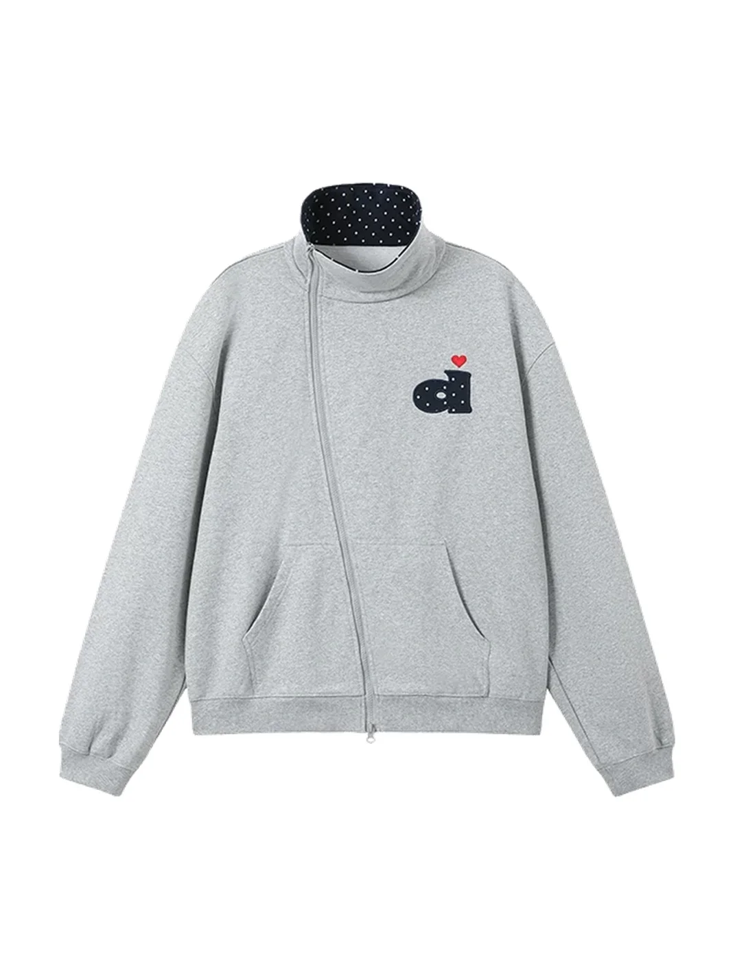 DONSMOKE | Loose Fit Polka Dot Asymmetric Zip Sweatshirt