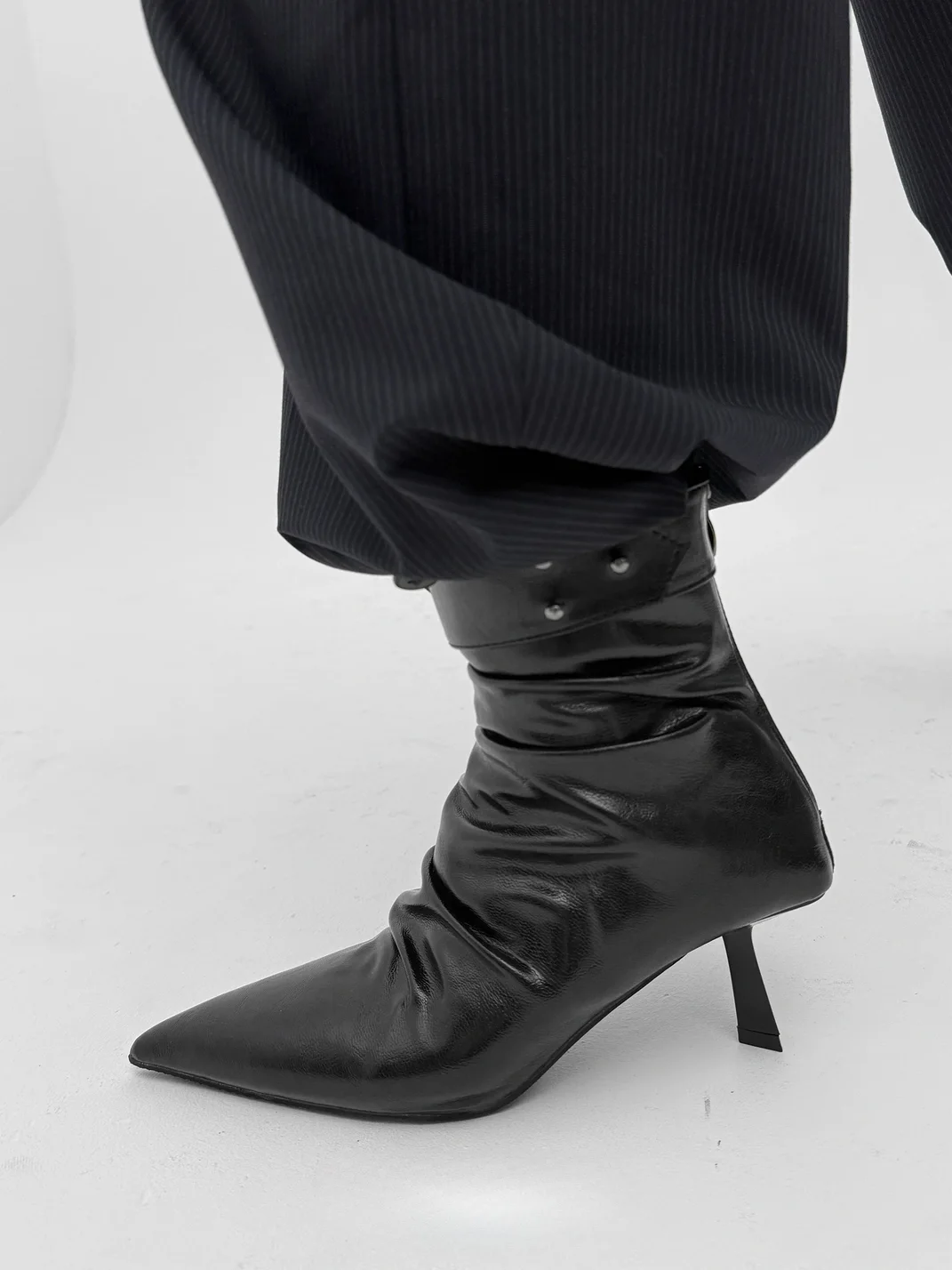 Abstract garden | Ruched Pointed Toe Stiletto Ankle Boots