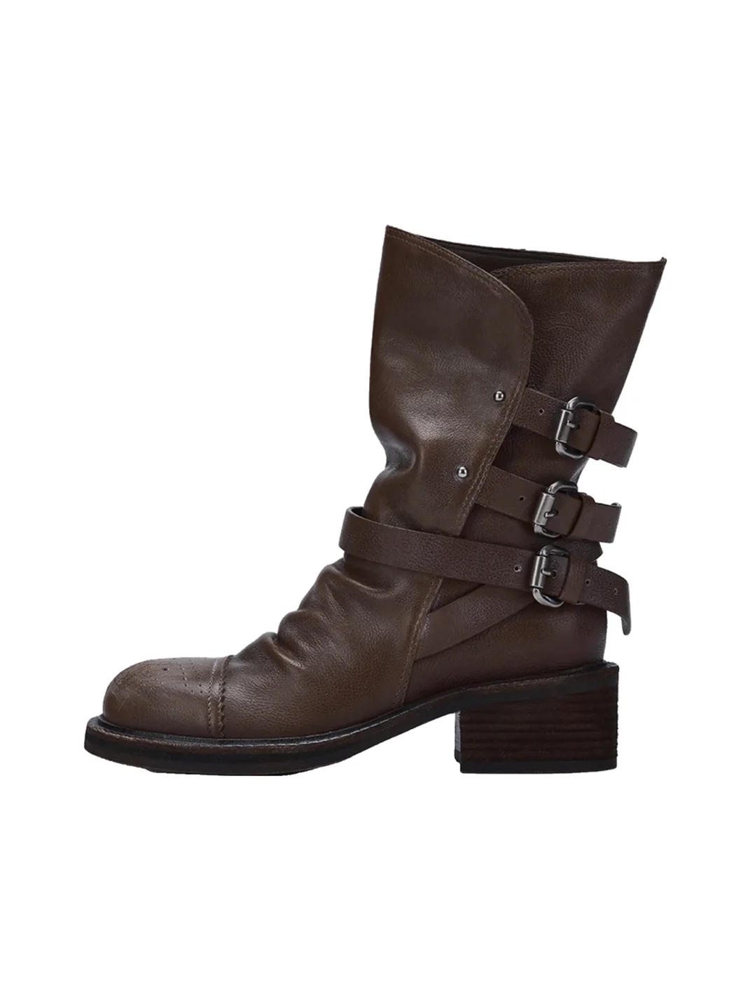 Arcadiagyal | Distressed Leather Fold-Over Slip-On Engineer Boots