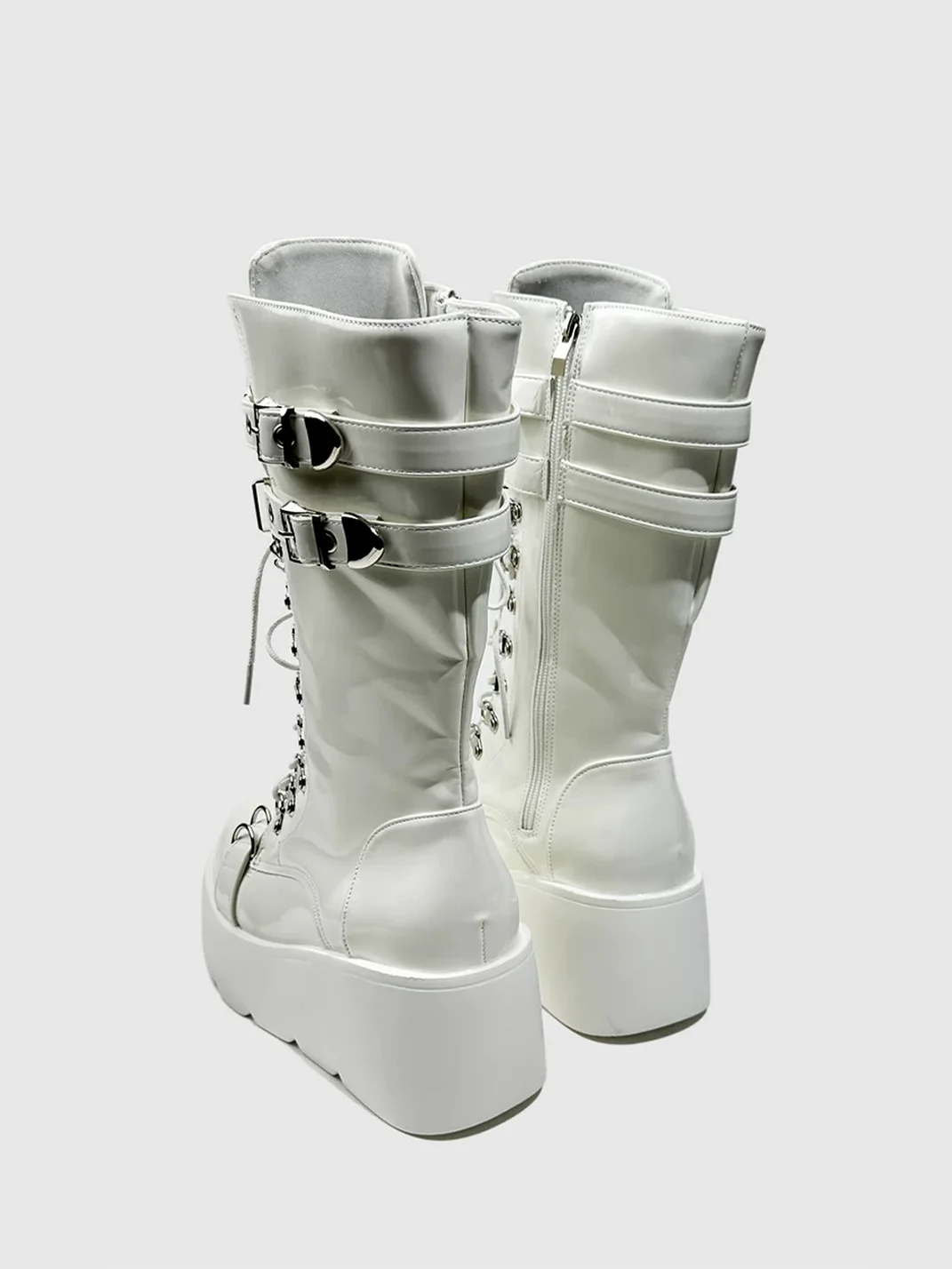 Visual focus | White Punk Lace-Up Tall Biker Boots