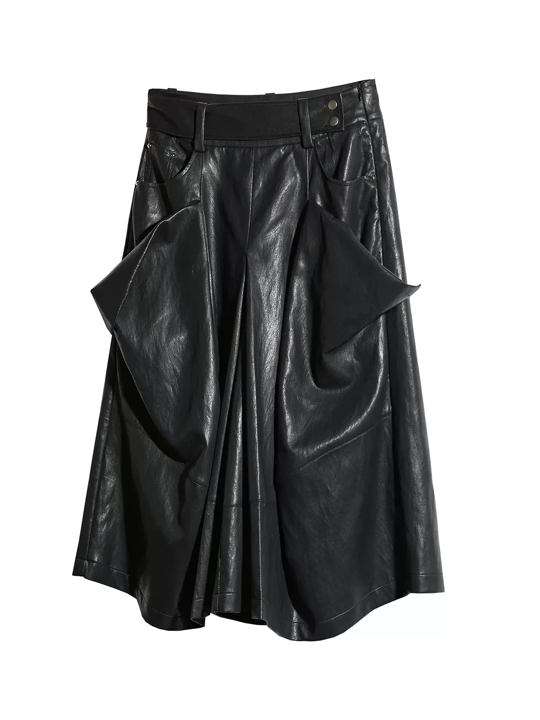 Jnylon studios | Pleated Faux Leather Wide-Leg Shorts With Dimensional Pockets