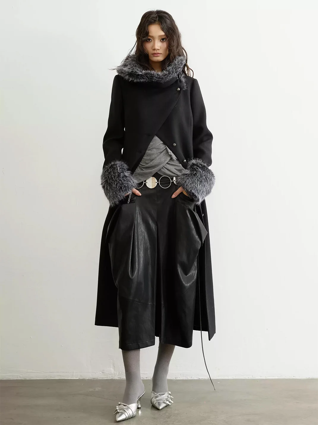 Jnylon studios | Pleated Faux Leather Wide-Leg Shorts With Dimensional Pockets