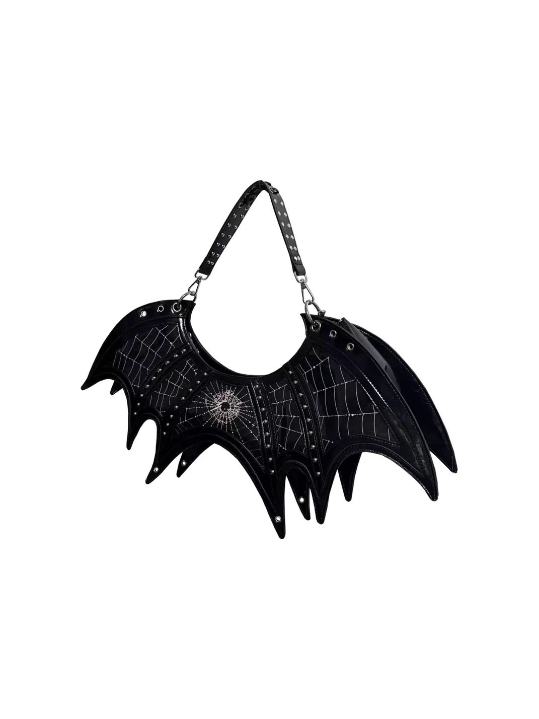 Antiphase | Studded Bat-Shaped Spiderweb Print Convertible Bag