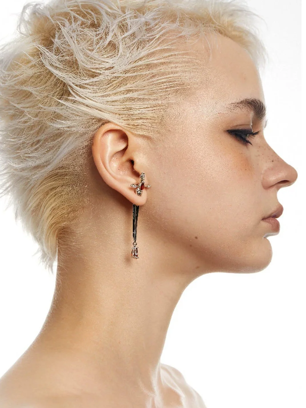 OCTO VITA | Punk Long Sword Red Stone Drop Earrings