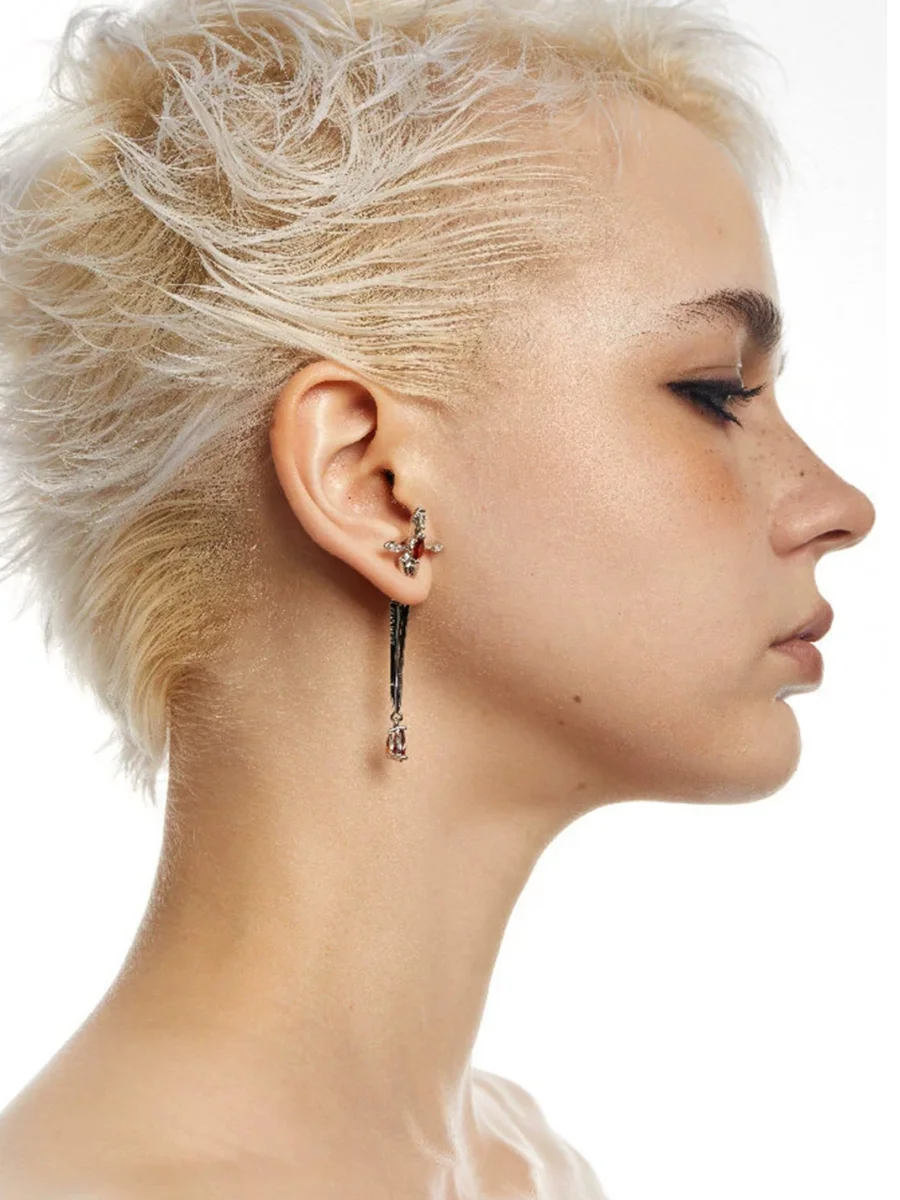 OCTO VITA | Punk Long Sword Red Stone Drop Earrings - 3