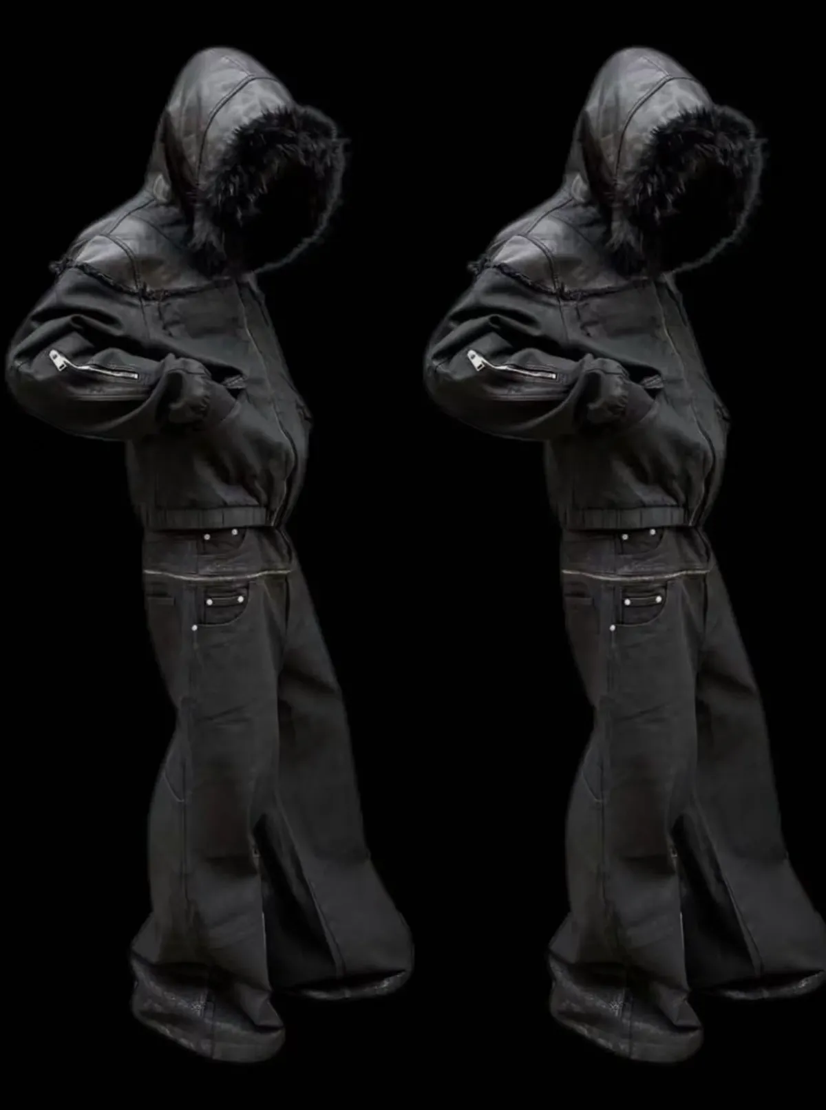 BE A DEVIL | “SØÐ” Detachable Fur Hooded Denim Hybrid-Leather Jacket