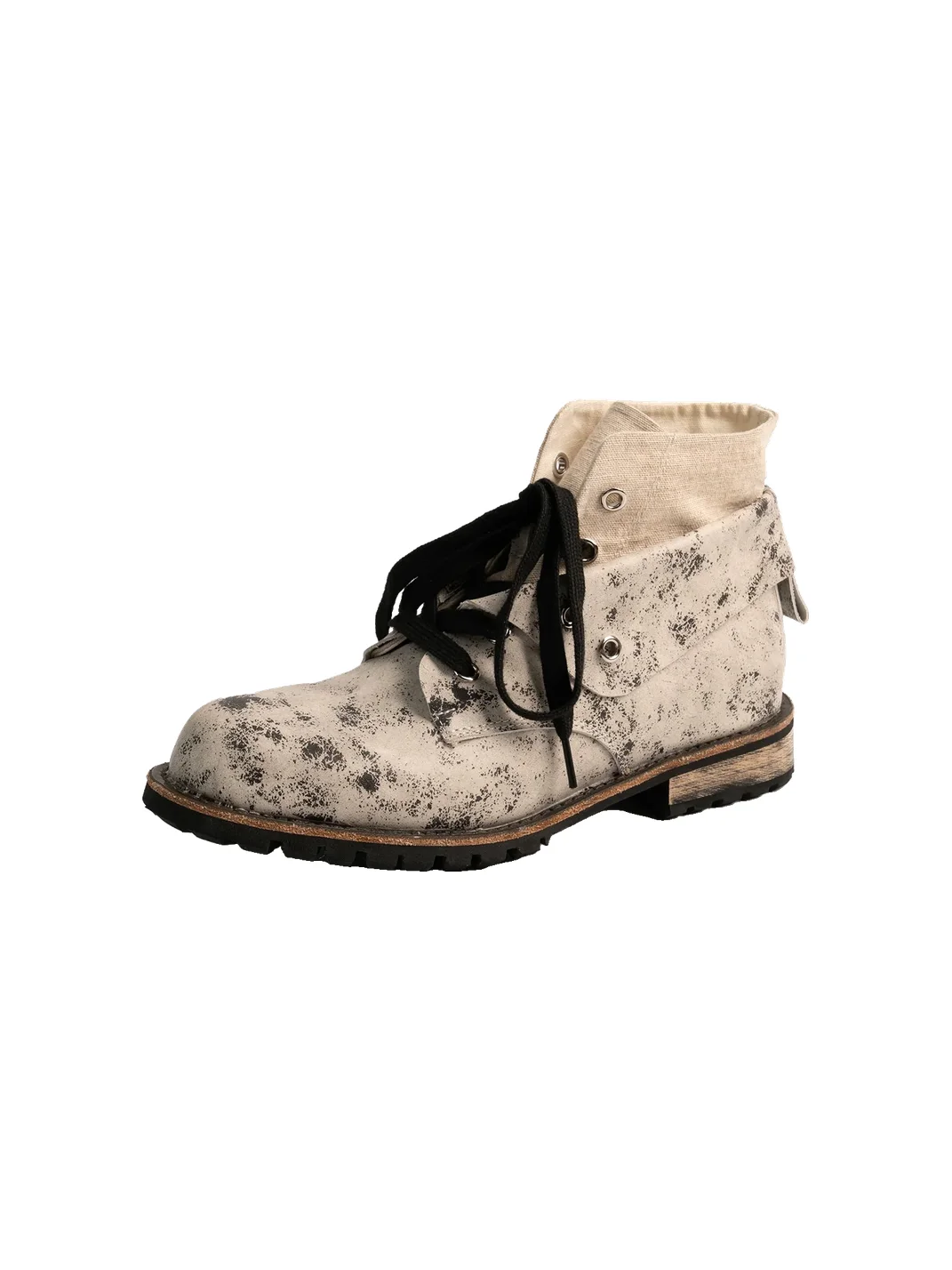 ZHUDAGE | Distressed Leather Fold-Over Lace-Up Ankle Boots