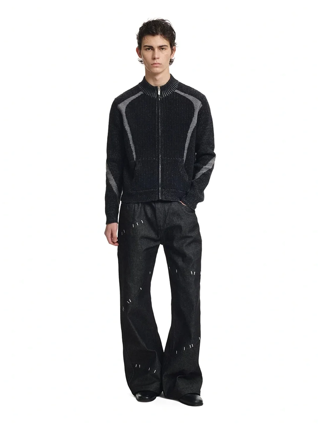 KREATE | Slim Fit Colorblock Stand Collar Zip Cardigan