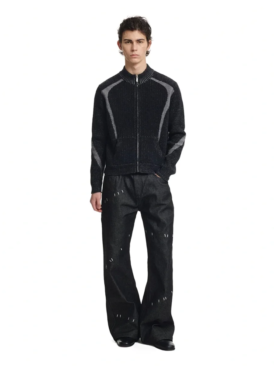 KREATE | Slim Fit Colorblock Stand Collar Zip Cardigan - 4