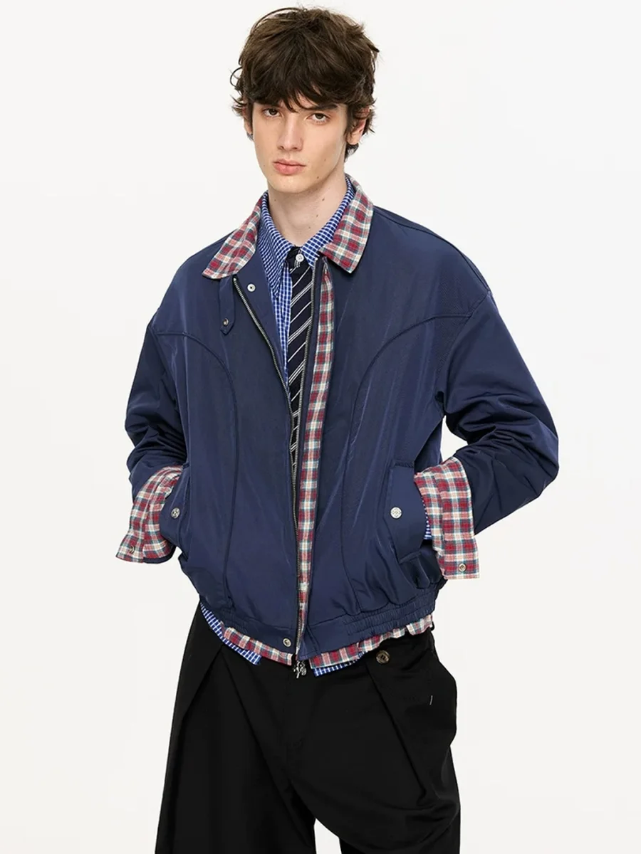 KREATE | Checkered Stand-Collar Harrington Jacket - 2