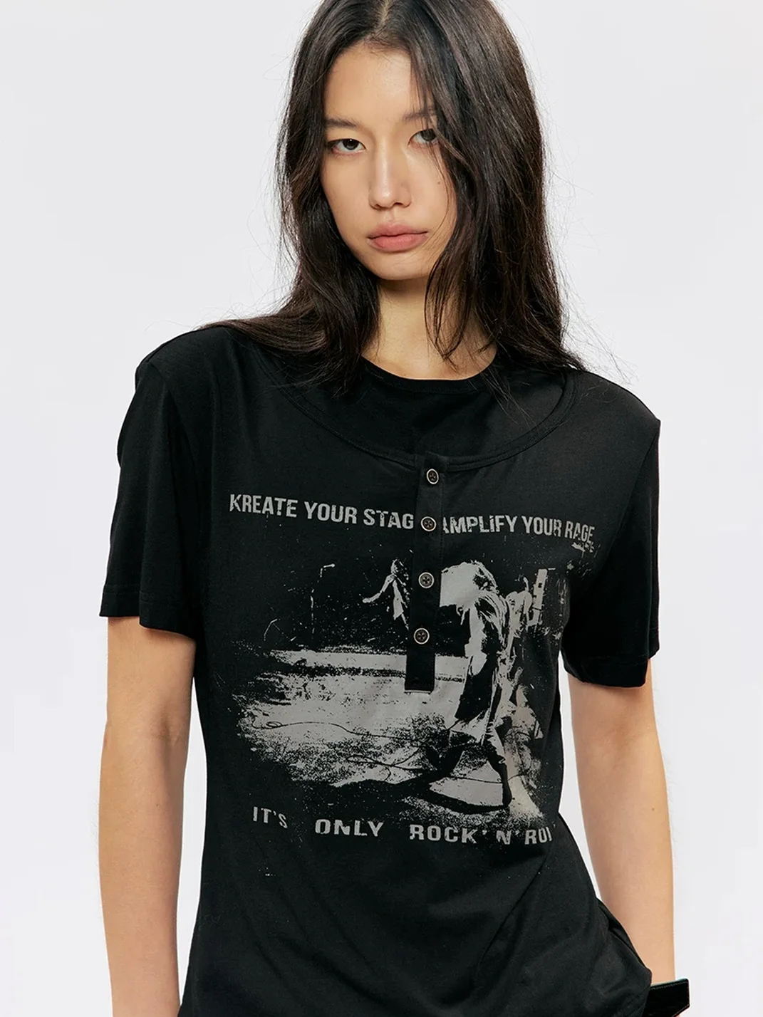 KREATE | Slim Fit Faux Layer Henley Short Sleeve T-Shirt