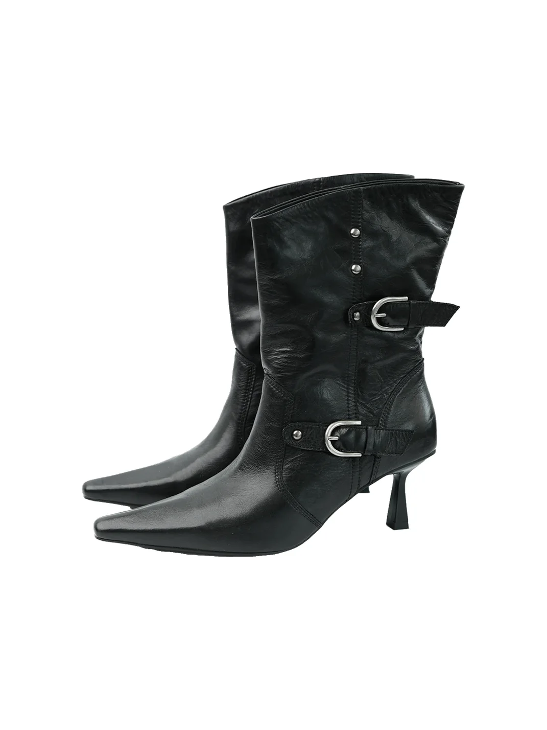 Mooreyu Atelier | Pointed Toe Buckle Stiletto Boots