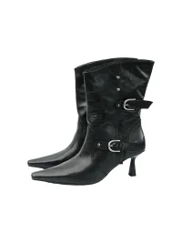 Mooreyu Atelier | Pointed Toe Buckle Stiletto Boots