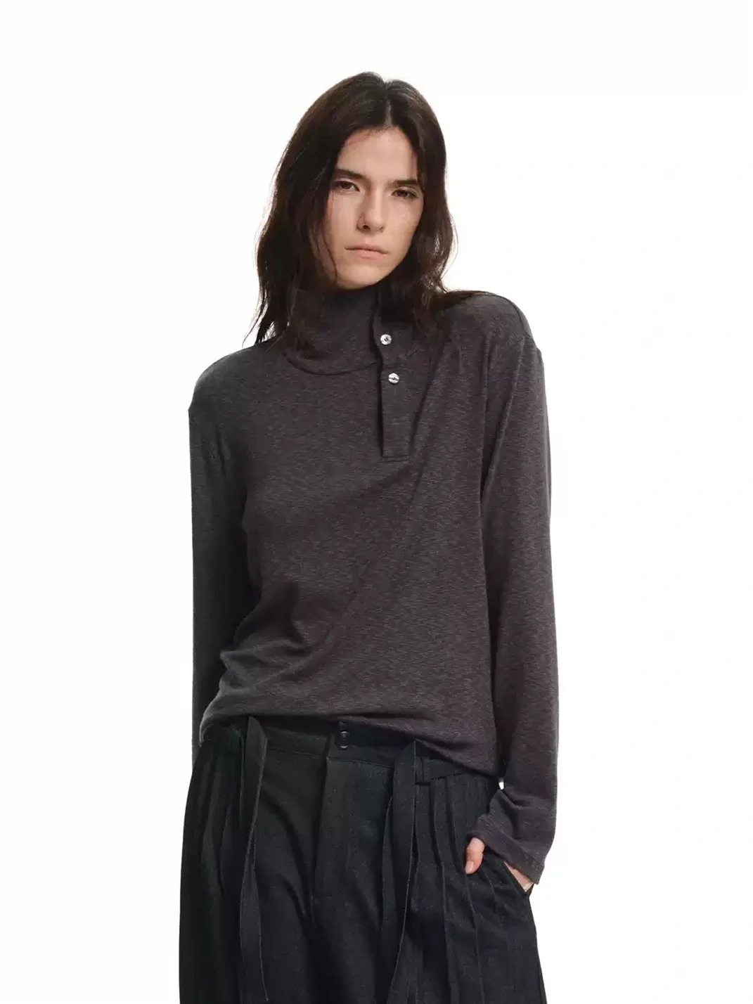 KREATE | Marled Long Sleeve Mock Neck Henley T-Shirt