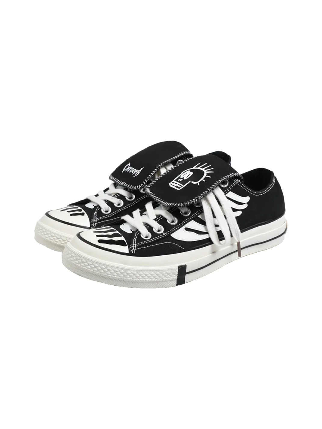 Catsofa | Skull Bone Print Low-Top Lace-Up Canvas Sneakers