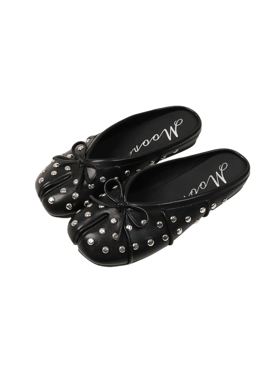 Mooreyu | Split-Toe Studded Bow Flat Mules